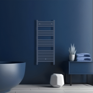 Aura Heated Towel Rail | Matt Blue | Brushed Brass | Vaporo Solutions | Ireland