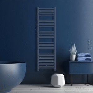 Aura Heated Towel Rail | Matt Blue | Brushed Brass | Vaporo Solutions | Ireland