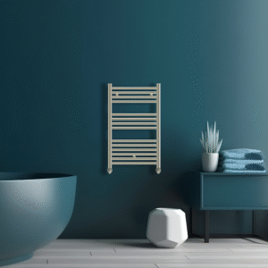 Aura Heated Towel Rail | Matt Blue | Brushed Brass | Vaporo Solutions | Ireland