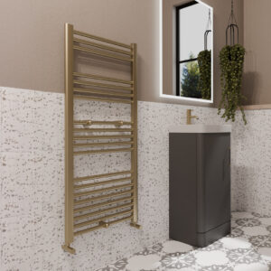 Aura Brushed Brass Heated towel rail | Bathroom Heating | Vaporo Solutions | Heating Ireland