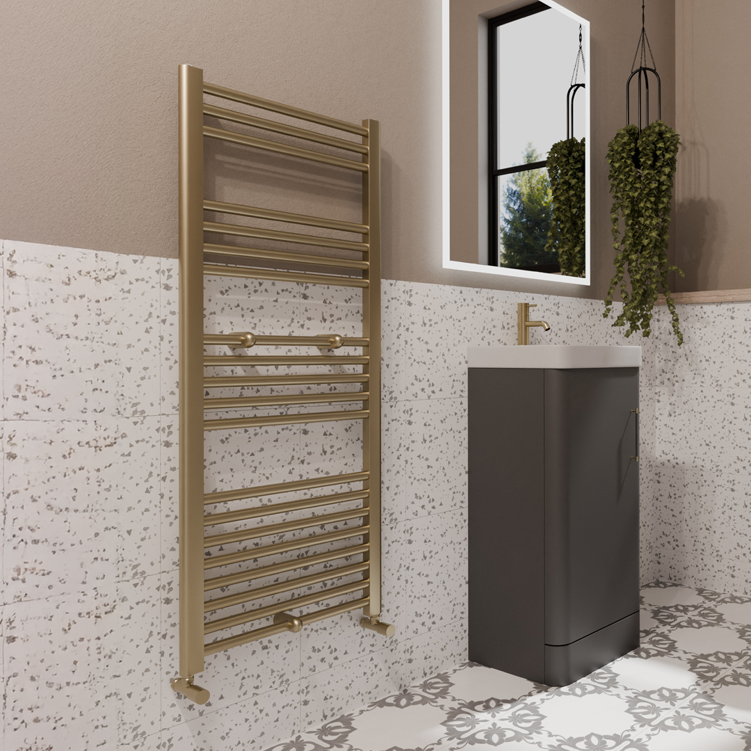 Aura Brushed Brass Heated towel rail | Bathroom Heating | Vaporo Solutions | Heating Ireland
